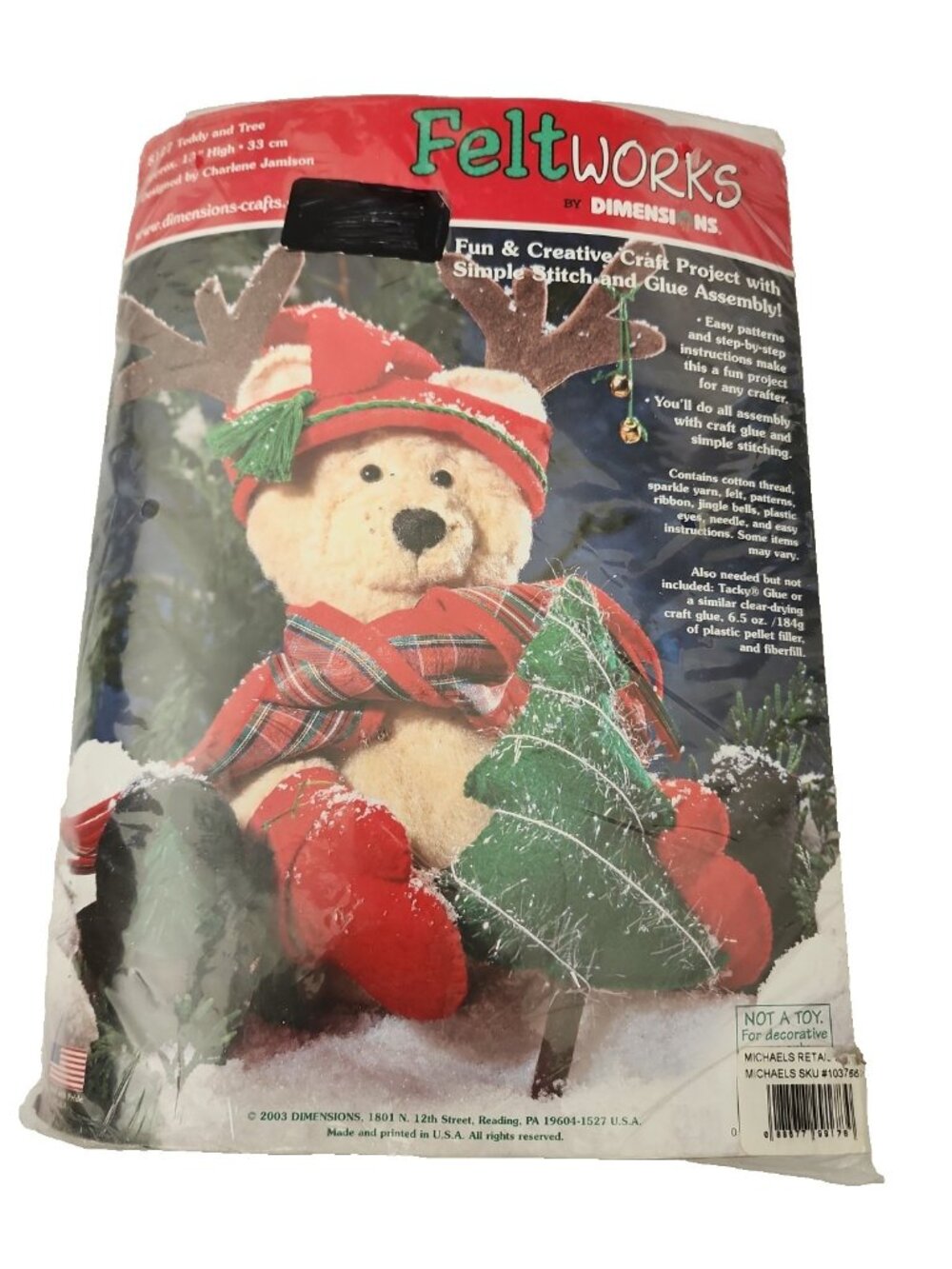 Vintage Feltworks Stuffed Teddy Bear and Tree Craft Kit 8127 Dimension 13” High
